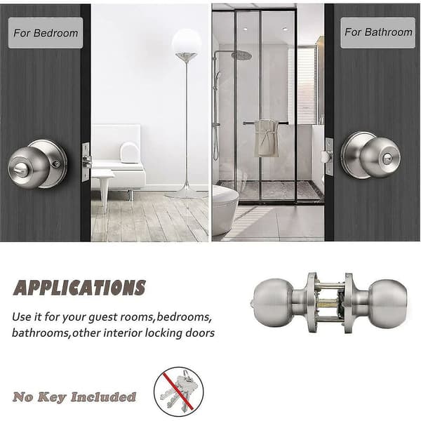 – Stainless Steel Round Privacy Lockset, Keyless Interior Door Knobs for Bedroom, Satin Nickel