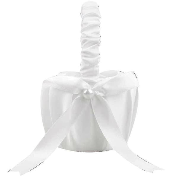 2-pack Bröllop Satin Blomsterkorg, Romantisk Rosett Party Blomsterflicka Korg