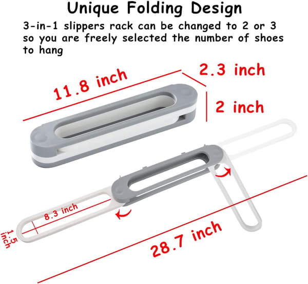 (Grey) Slipper Rack Hanging Shoe Holder, 3 in 1 Foldable Holder