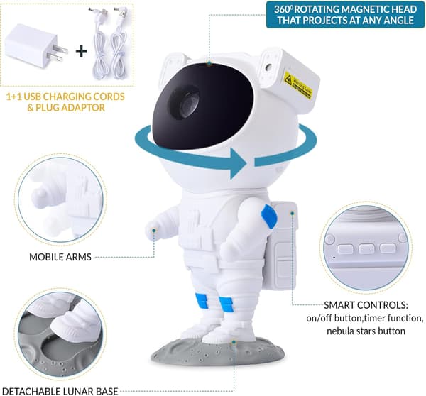Astronaut Light Projector - Galaxy Projector & Bonus Fidget Infinity Cube - Night Light for Kids with Nebula & Star Projector - Cool Birthday Gift