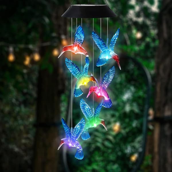 Hummingbird Solar Wind Chimes Color Changing Solar Mobile Lights