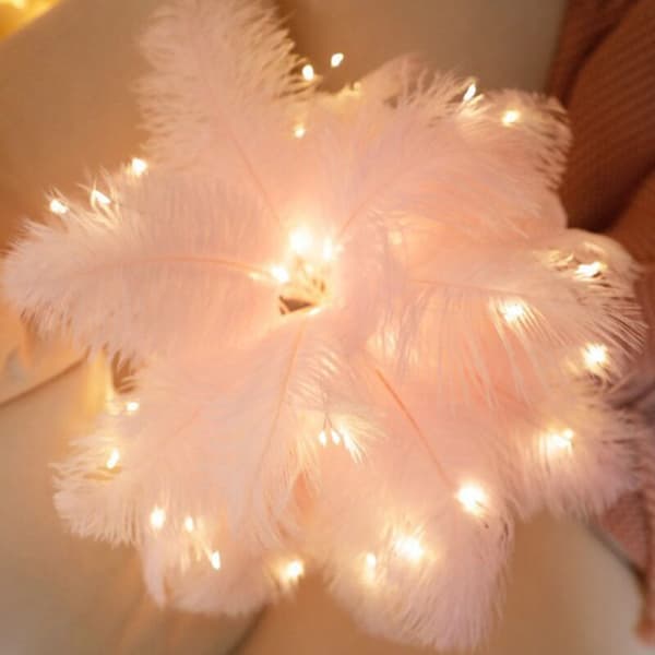 LED Feather Table Lamp Decorative Table Feather Lamp Remote Control for Living Room Bedroom Girl Wedding Decor