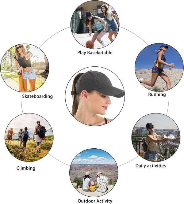 Deep Grey Ponytail Baseball Cap, Lightweight Adjustable Quick-Drying Breathable Sun Protection UV, Unisex Color Messy Cap Cross Hat