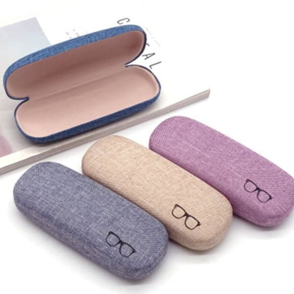 Eyeglass Case, Hard Shell Glasses Case, Linen Fabric Protective Case KLB