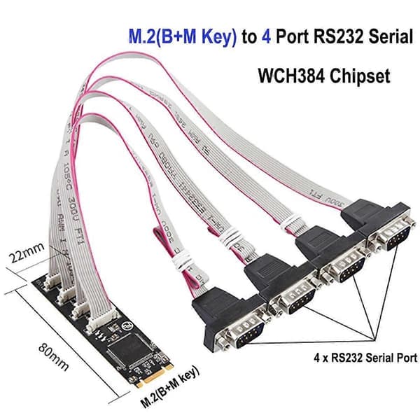 M.2 M+B Nøgle til 4x RS232 Seriel Adapterkort M.2 Udvidelseskort 4 Port Seriel RS232 M.2 Controller C
