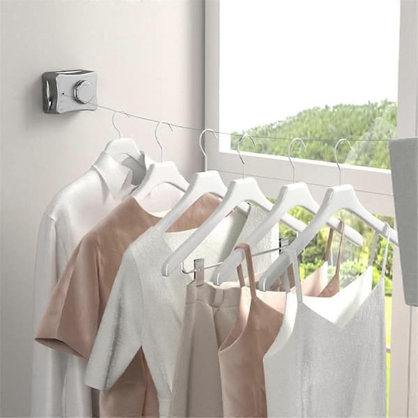 Wall Mounted Invisible Retractable Clothesline Adjustable White