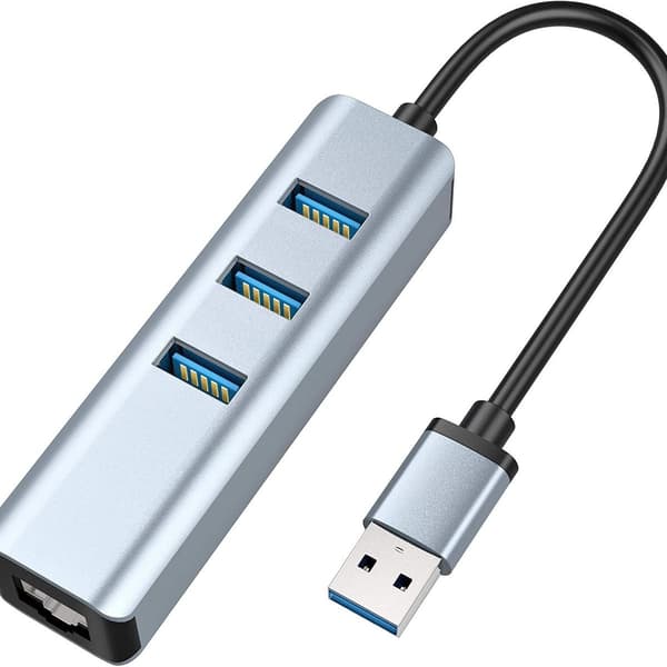 USB 3.0 til Ethernet-adapter, 3-ports USB 3.0-hub med RJ45