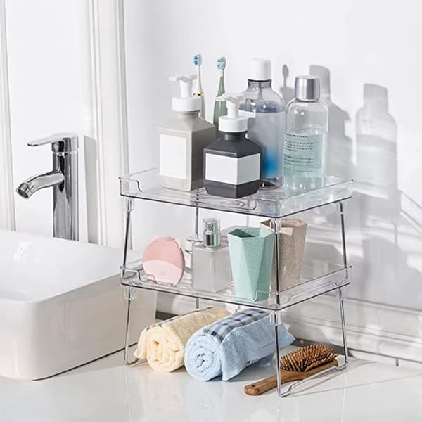 Stackable Cabinet Organizers and Storage, 2-Pack Cabinet Storage Organization, Clear Cabinet Shelves
