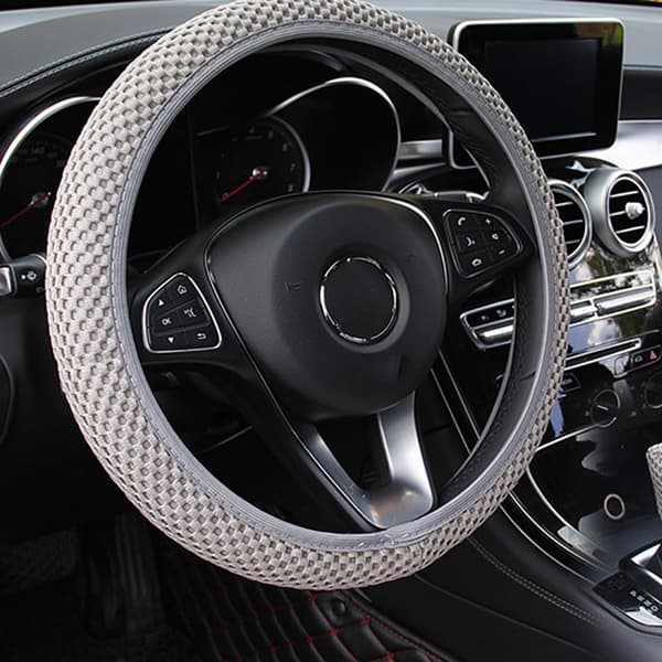 Elastic Stretch Steering Wheel Cover, Universal Interior Accessory, Breathable Microfiber Ice Silk Steering Wheel Cover, Non-Slip, Odorless (Grey) grey