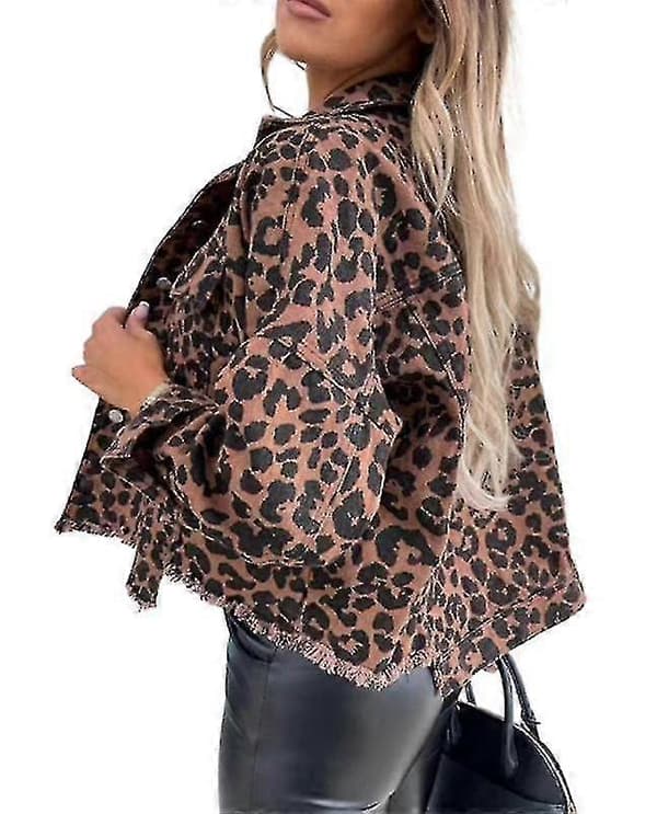 Dam Denimjacka Leopardmönstrad Knäppjacka