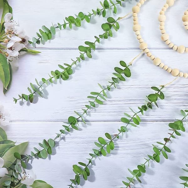 Eucalyptus Boho Wall Decor Large Boho Bedroom Wall Hanging Wooden Bead Garland Artificial Eucalyptus Greenery