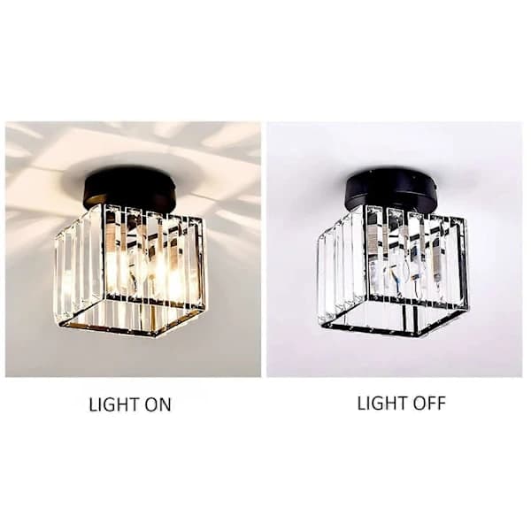 Modern Crystal Ceiling Light for Entryway, E27 Mini Crystal Chandelier, LED Ceiling Lamp Square Lampshade (Black)