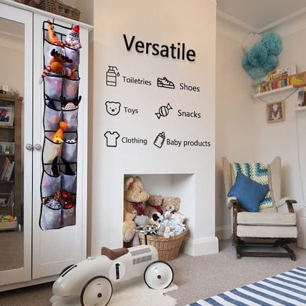 White storage shelf with 12 large mesh pockets, 2 hooks for storing small tools in kitchen, bedroom, bathroom, wardrobe