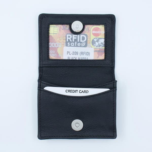 Pung med kortrum, ægte læder, RFID Sort Svart one size
