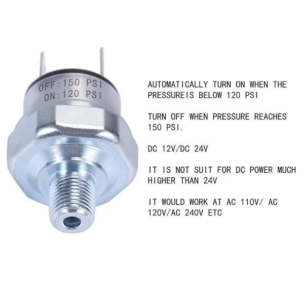 Lufttrycksbrytare 120-150 PSI Tryckbrytare 1/8in-27 NPT DC24V 12V Tryckbrytare Luftkompressor