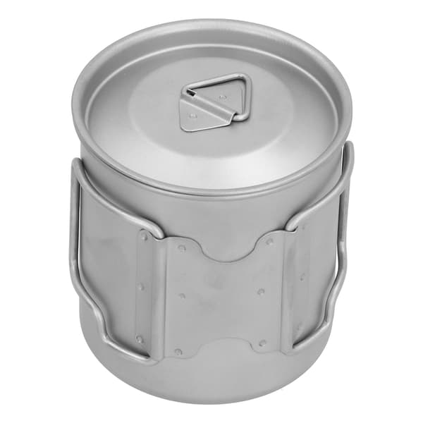 Outdoor Drinking Cup with Foldable Handle Titanium Mug with Lid for Camping Cooking 450ML
