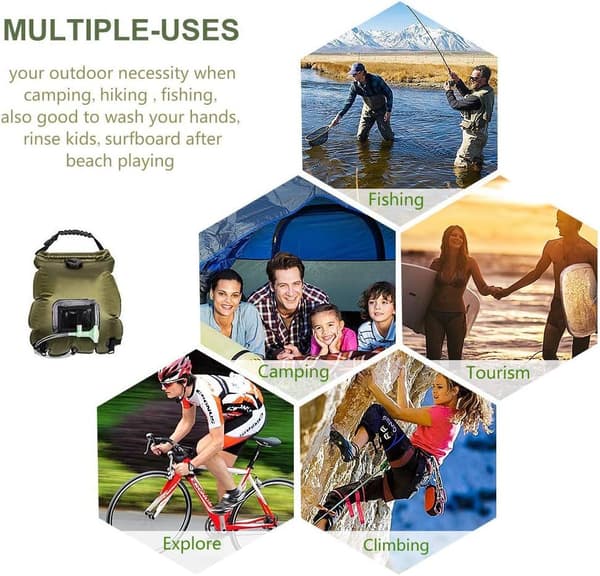 Soldusjpose 20L Solvarme Campingdusjpose med Avtakbar