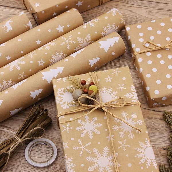Presentpapper, för julklappar och födelsedagsfester, paket med 5 presentpapper, presentpapper