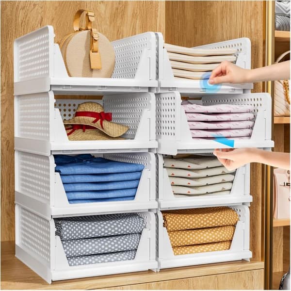 Foldable Wardrobe Storage 2-pack - Stackable Storage Bins for Closet, Compatible with Bedroom, Kitchen, Bathroom
