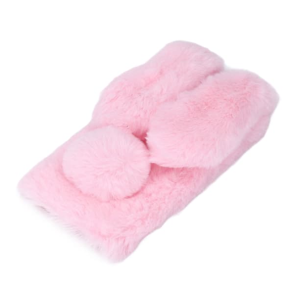 Fluffy Rabbit Ear Phone Case Warm Smooth Rabbit Fur Case TPU Soft Phone Shell Protective Cover for Winter Pink for A32 4G