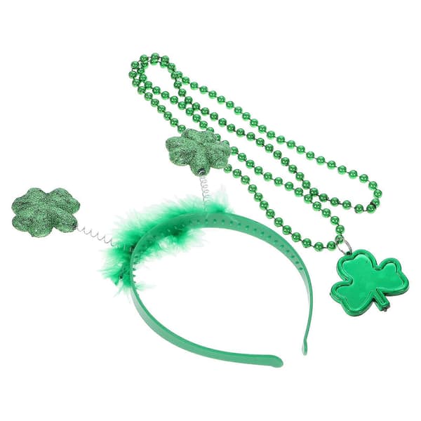 Grønt skum pandebånd med kløver til St. Patricks Day med perlehalskæde
