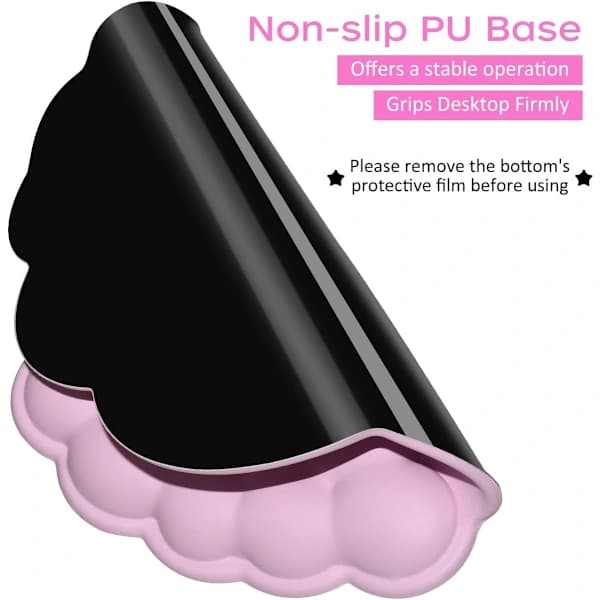 Ergonomisk musemåtte med håndledsstøtte og læderoverflade til computer, bærbar, kontor, hjem, rejser, skridsikker bund, pink