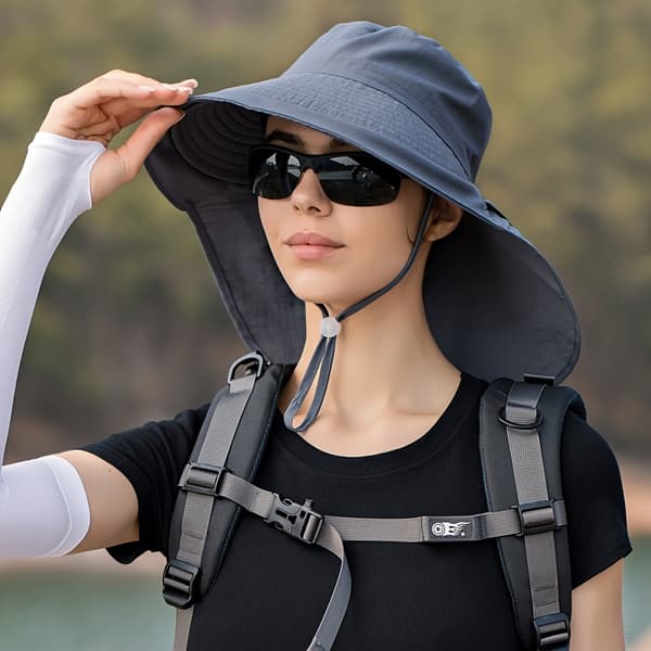 Breathable Wide Brim Beach Hat with Ponytail Opening [DB] Black