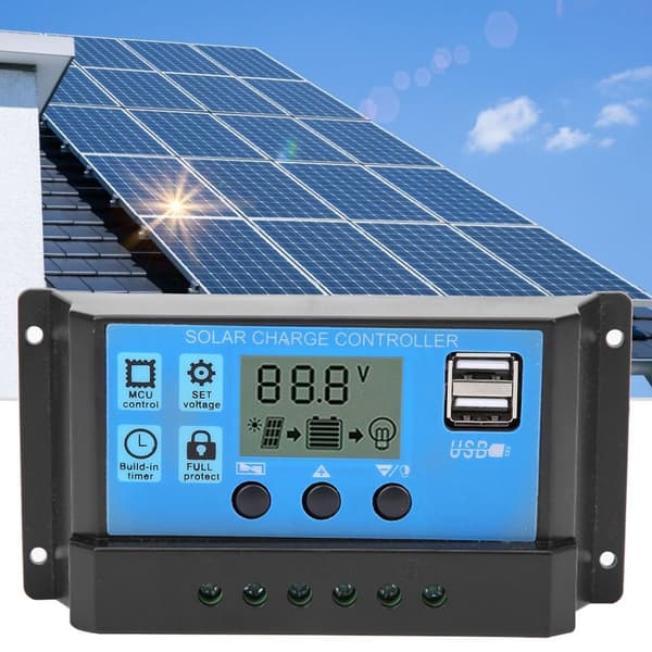 Blå solcelle automatisk PWM LCD dobbel USB 5V utgangsregulator KLB