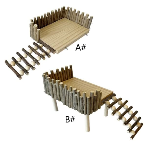 Natural Wood Hamster Track Platform Activity Playground Cage Decoration for Small Animals B