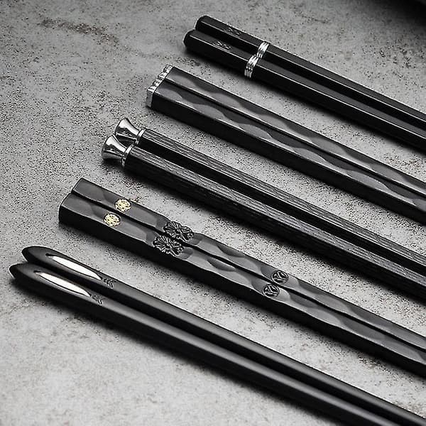 5 par lasergraverede metalspisepinde skridsikre genanvendelige sushispisepinde