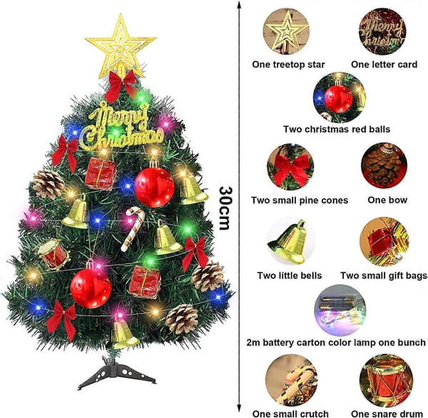 30CM Mini Christmas Tree, 30cm Artificial Christmas Tree, Small Christmas Tree with Lights, DIY Mini Christmas Tree, Miniature Christmas Tree, Small T