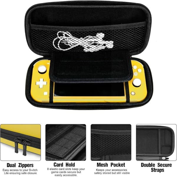 (Gul) 1 stk. Nintendo Switch Lite-etui, hårdt etui til Nintendo Switch Lite-konsol, inklusive 8 spilkort, JoyCon og andet tilbehør.