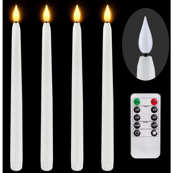 4 stk fjernstyrte lysestaker, batteridrevne LED-lys med timer for bryllupsdekorasjon, hvit