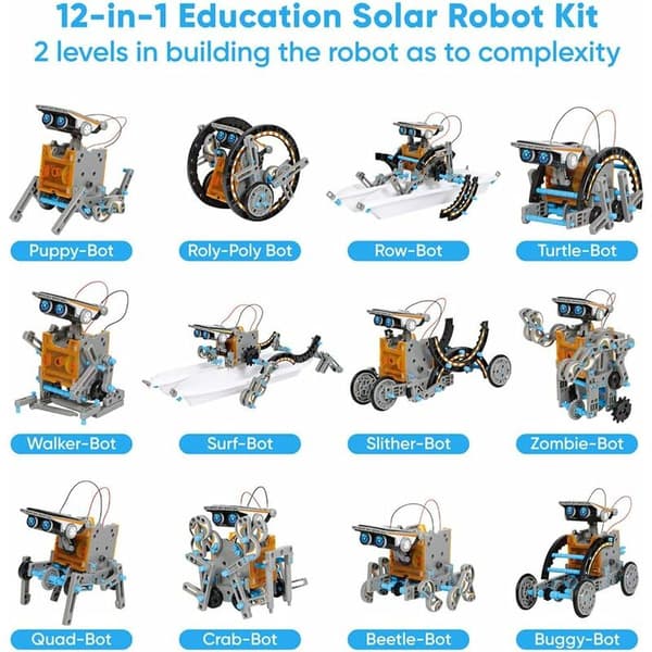 STOL 12-i-1 solcelle-robotlegetøj til børn, 190 dele solcelle-robotsæt, pædagogisk videnskabsbyggesæt til drenge og piger 8-10 år
