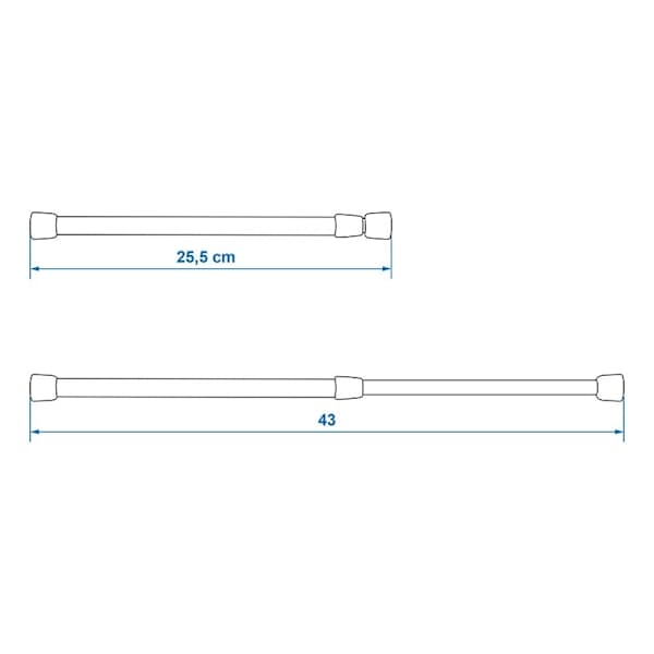 Extendable Cabinet Rod for Cabinets and Refrigerators, 25.5-43 cm, White
