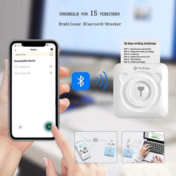 Minifotoprinter for smarttelefon - Trådløs BT-skriver, hvit