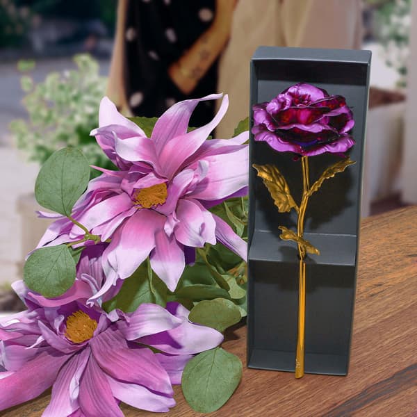 Everlasting Rose - Purple with Gold Stem