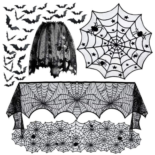|NN| Halloween Decoration, 5-pack Halloween Spider Decorations Set - Fireplace Scarf & Round