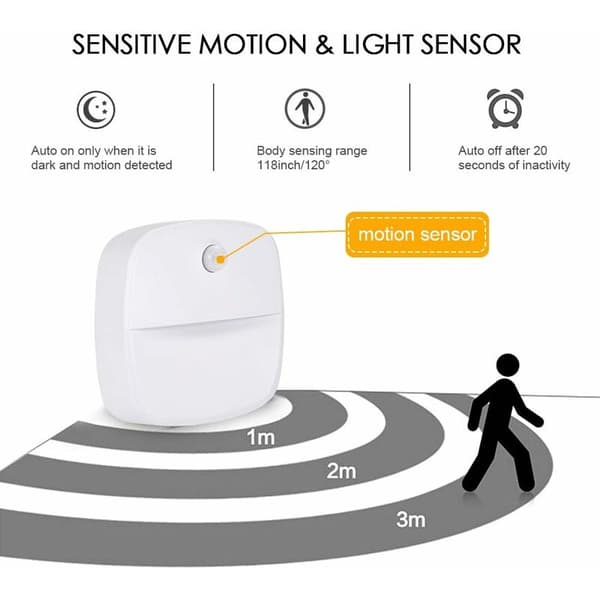 3-pack LED-nattlampor med rörelsesensor (Auto/På/Av), batteridriven, för sovrum, badrum, toalett, trappor, kök, hall KLB