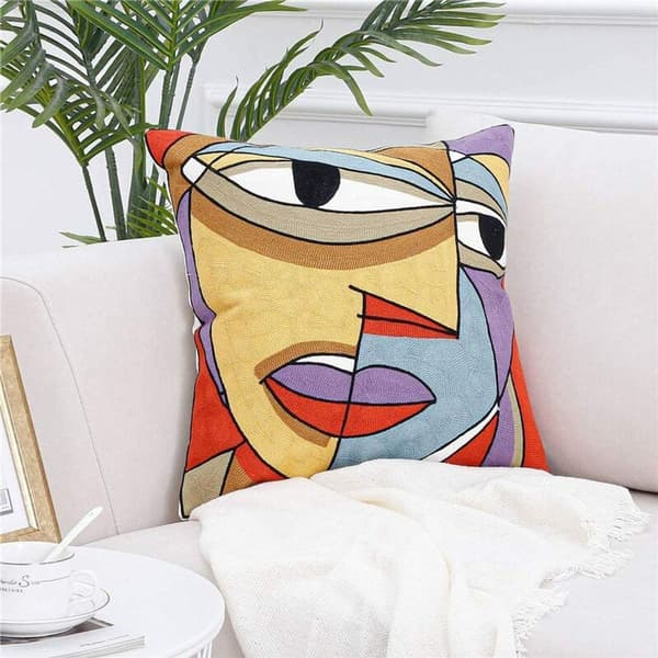 Set med 4 Picasso kuddfodral 45 x 45 cm broderade bomullslinne soffkuddfodral