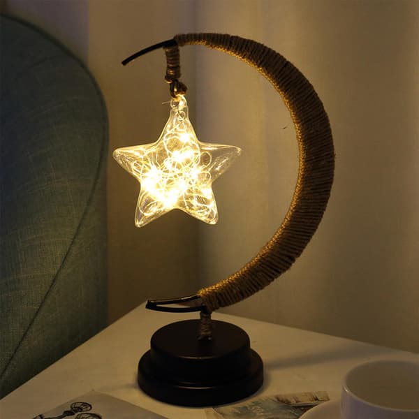 Mysig Bordslampa: Vacker Design, Glasstjärna & Hamprep Brun brown
