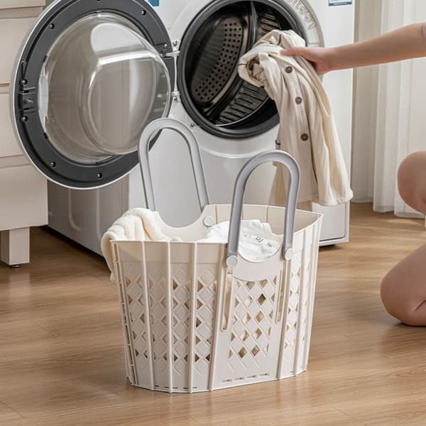 Foldable, sturdy laundry basket with handle Easy finishing Durable organizer box for home pantry Grey Grey