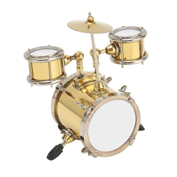 Copper Miniature Drum Set with Case, Miniature Percussion Instrument Model, Dollhouse Decoration