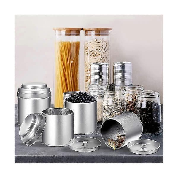 12 Pcs Tea Tins with Airtight Double Lids 8Oz Round Tin Cans Small Kitchen Tea Containers Loose Leaf