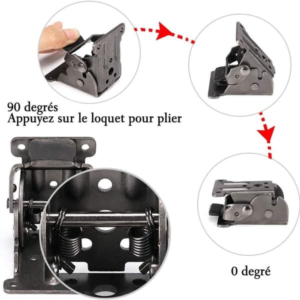 90 Degree Self-Locking Folding Hinges, Foldable Brackets, Lockable KLB