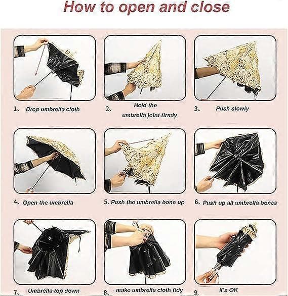 Broderet blonde dobbeltlags anti-UV parasol solbeskyttelse regn- og snefoldbar paraply til kvinder