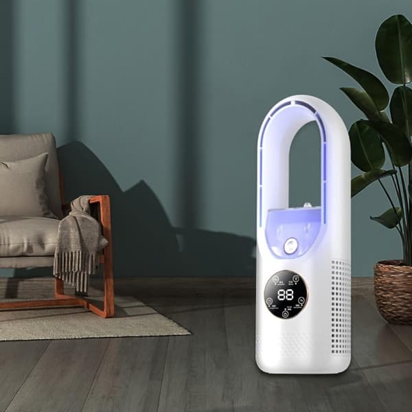 Mobil luftkøler - Ventilator - Tårnmodel - Bladløs ventilator - Energieffektiv luftkøler - Bladløs bordventilator med LED-belysning - Indbygget
