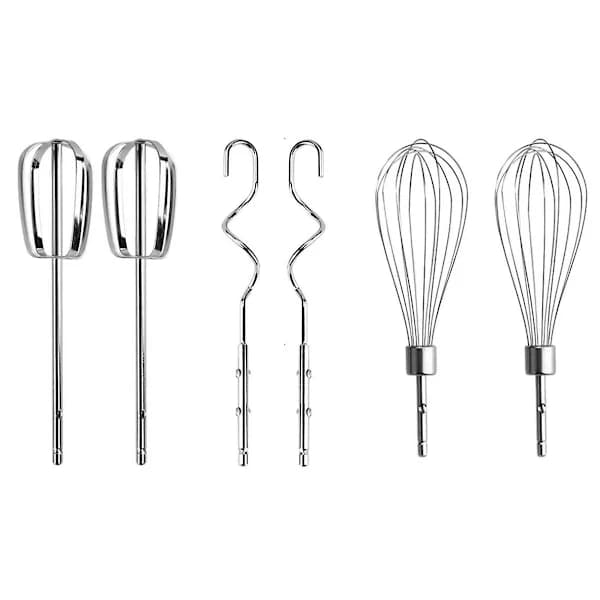 Stainless Steel Hand Whisk Attachments, 6-Pack for Kitchen Baking (2 Wire Whisks, 2 Beaters, and 2 Silver)