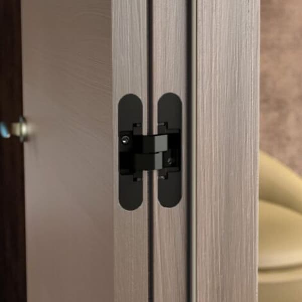 Invisible hinge for doors, Set of 2 invisible hinges for heavy doors, 40 kg load, 180º opening, zamak, black, from DEBUNS