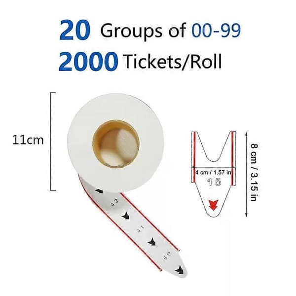 Take A Number White Tickets 2-Digit Ticket Rolls for K-T Ticket Dispenser 2000 Tickets/Roll 20 Groups Numbers from 00-99